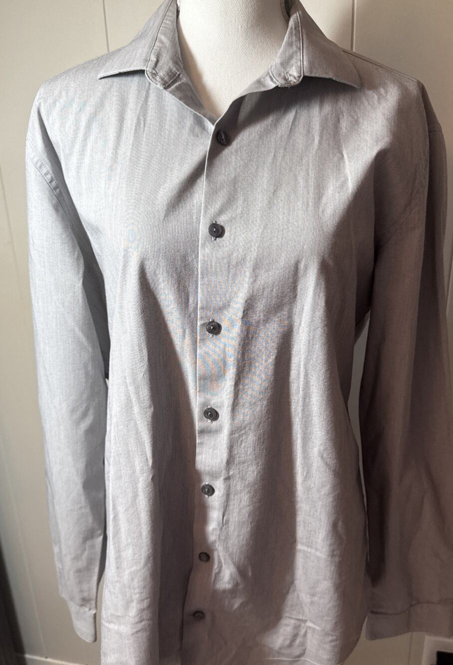 Kenneth Cole Reaction Mens 16 34/35 Slim Fit Dress Shirt Light Blue Stretch